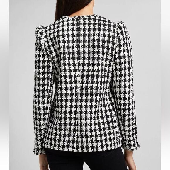 Women's Black and White Houndstooth Blazer - Picture 3 of 8